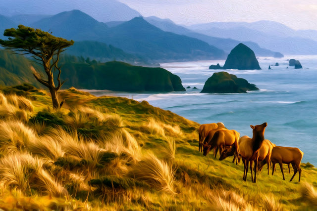 Haystack Rock Cannon Beach, Cannon Beach watercolor canvas
