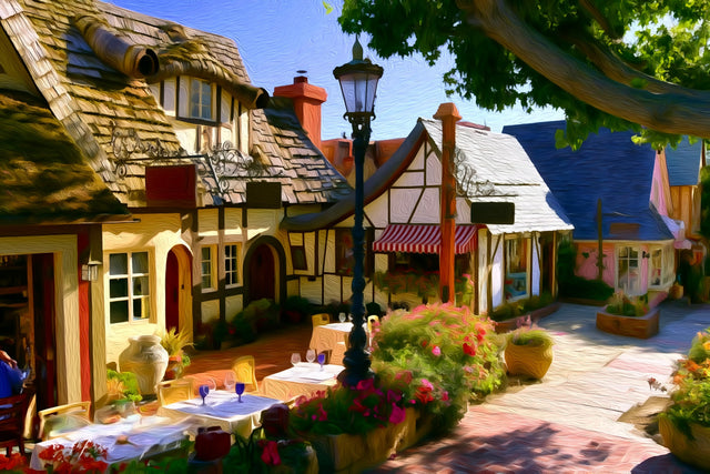Carmel Cottage Restaurant Courtyard, Carmel-by-the-Sea watercolor canvas