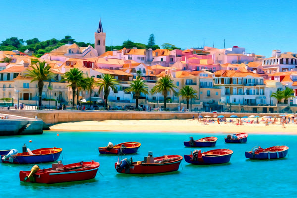 Cascais Bay Waterfront Harbor, Cascais watercolor canvas