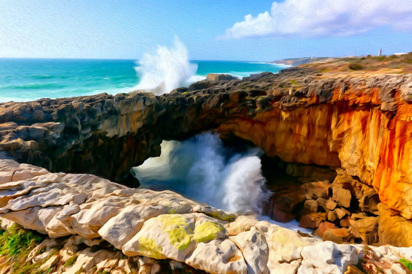Boca do Inferno Coastal Arch, Cascais watercolor canvas