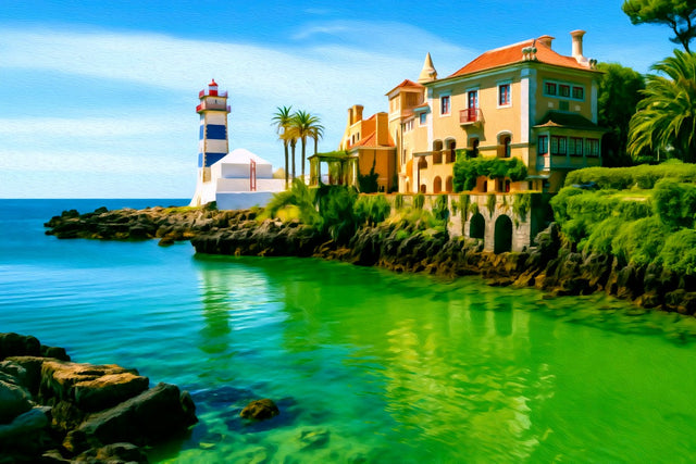 Santa Marta Lighthouse Cascais, Cascais watercolor canvas