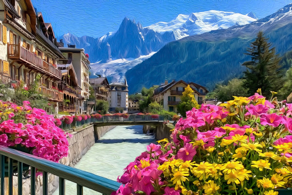 Chamonix Arve River Promenade, Chamonix watercolor canvas