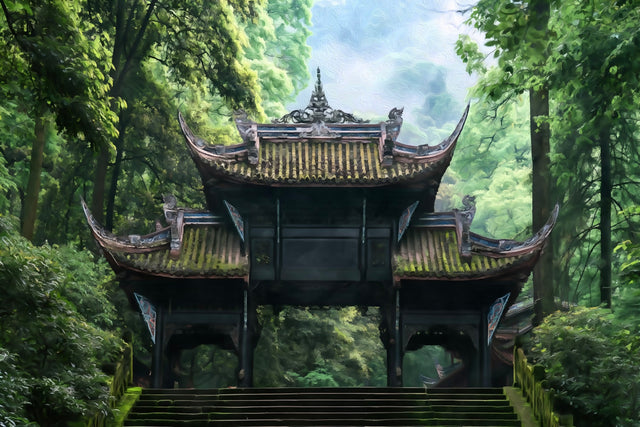 Qingcheng Mountain Forest Gate, Chengdu watercolor canvas