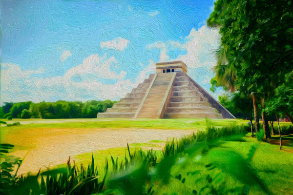 El Castillo Temple of Kukulcán, Chichen Itza watercolor canvas