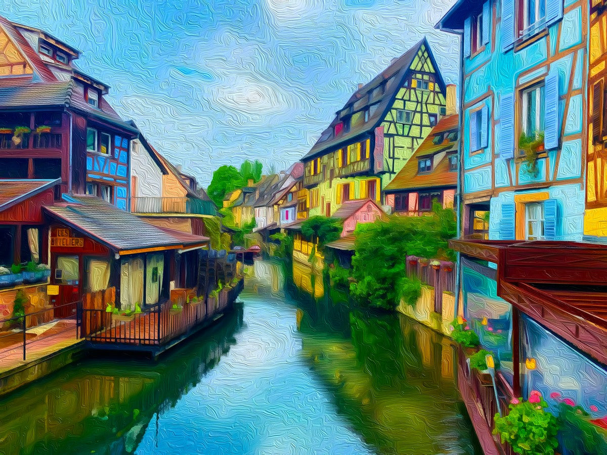 Little Venice Canal District gallery canvas, unframed and in an espresso floating frame — Colmar, France