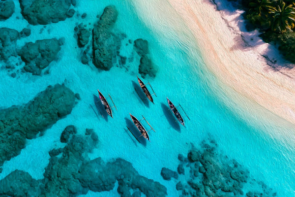 Turquoise Lagoon Outrigger Canoes, Cook Islands watercolor canvas