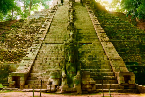 Copan Hieroglyphic Stairway, Copan Ruins watercolor canvas