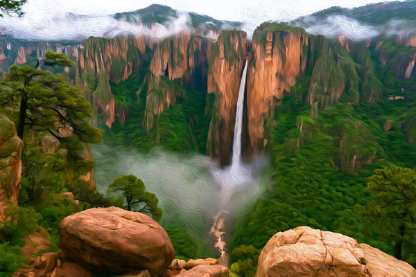 Copper Canyon Waterfall Cliffs, Copper Canyon watercolor canvas
