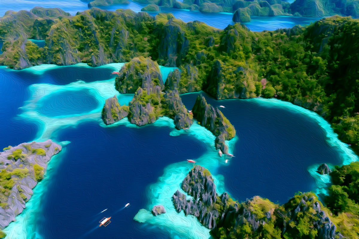 Coron Twin Lagoon Karst gallery canvas, unframed and in an espresso floating frame — Coron, Philippines