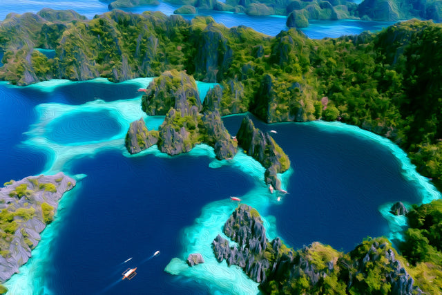 Coron Twin Lagoon Karst, Coron watercolor canvas