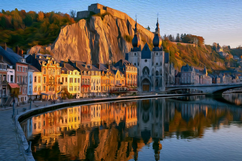 Collegiate Church & Citadel Rock Reflection, Dinant canvas