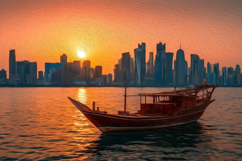 Doha Corniche Dhow Sunset, Doha canvas