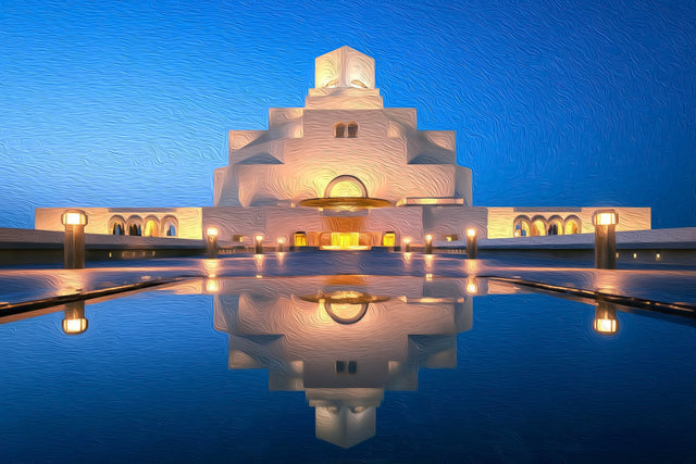 Doha Islamic Arts Museum, Doha watercolor canvas