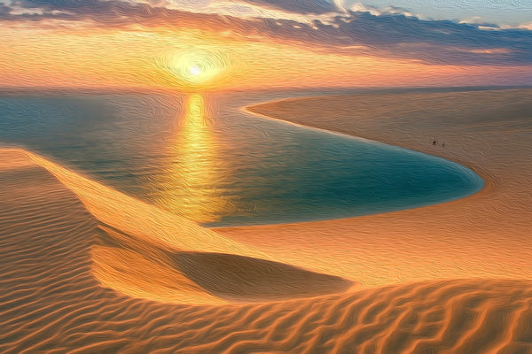 Doha Sand Dunes Lagoon, Doha watercolor canvas