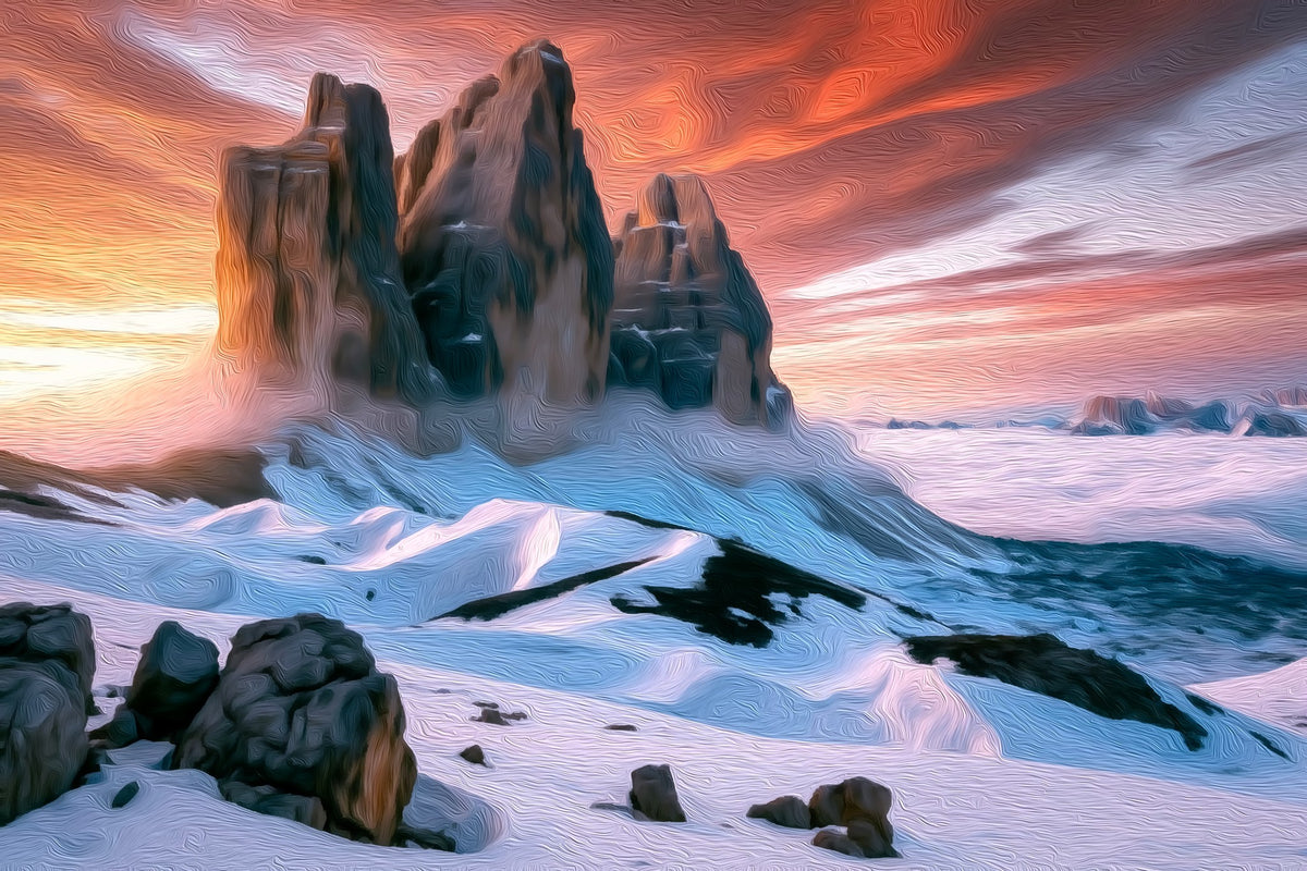 Tre Cime di Lavaredo gallery canvas, unframed and in an espresso floating frame — Dolomites, Italy