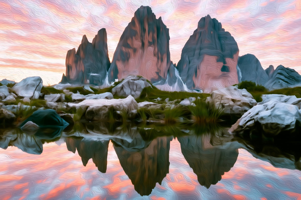 Tre Cime di Lavaredo gallery canvas, unframed and in an espresso floating frame — Dolomites, Italy