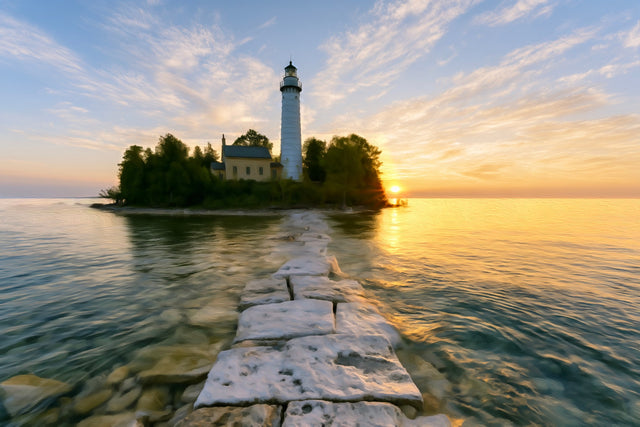 Cana Island Lighthouse Door County, Door County watercolor canvas