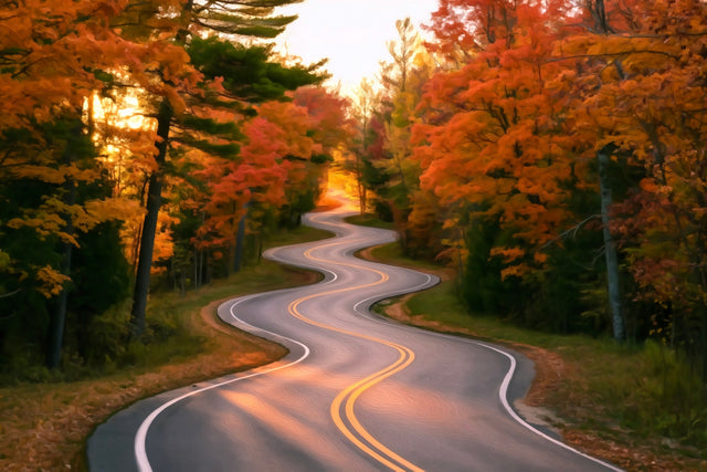 Door County Winding Autumn Road, Door County watercolor canvas