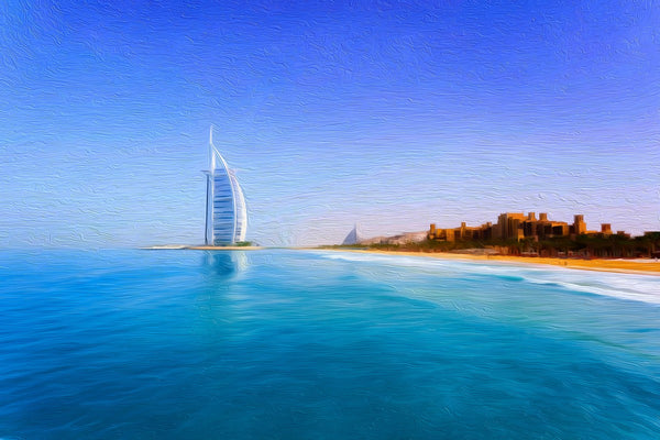 Burj Al Arab Coastline, Dubai watercolor canvas