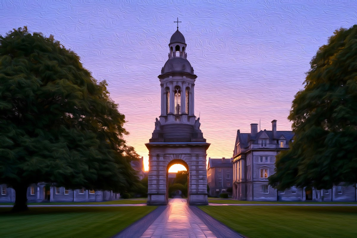 Trinity College Campanile Dublin gallery canvas, unframed and in an espresso floating frame — Dublin, Ireland