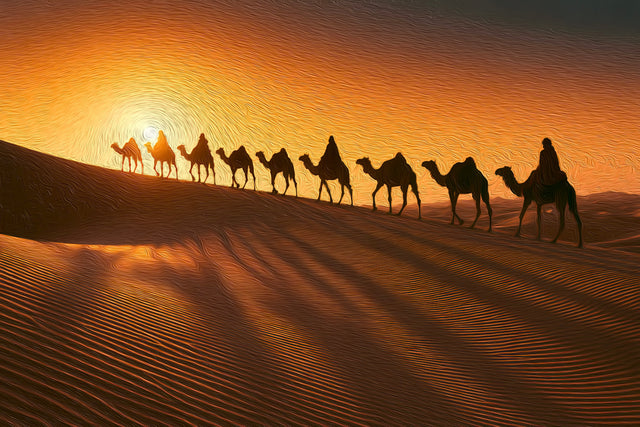 Erg Chebbi Camel Caravan, Merzouga watercolor canvas