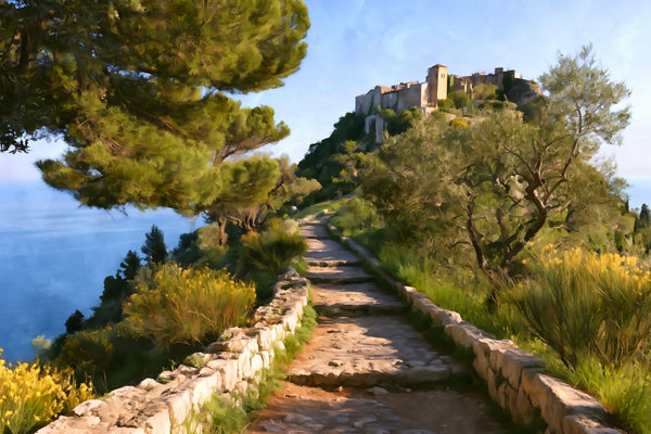 Eze Village Hilltop Path, Eze watercolor canvas