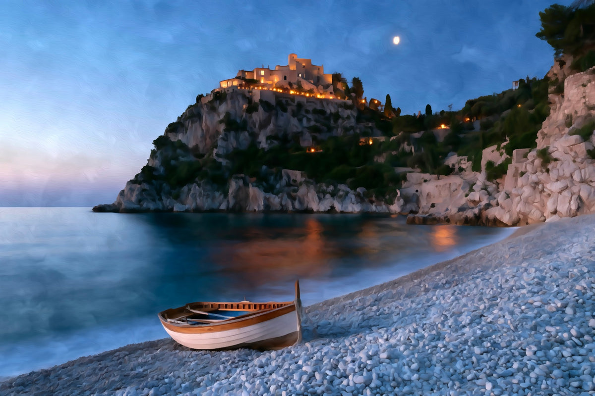 Eze Village Clifftop Castle gallery canvas, unframed and in an espresso floating frame — Eze, France