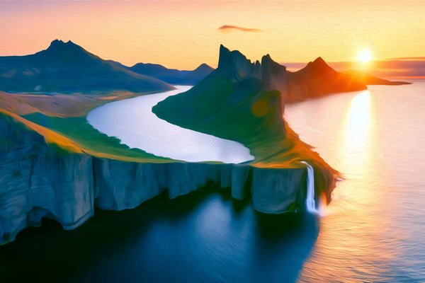 Sorvagsvatn Lake Cliffs, Faroe Islands watercolor canvas