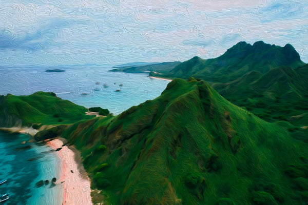 Pink Beach Komodo Flores, Flores watercolor canvas