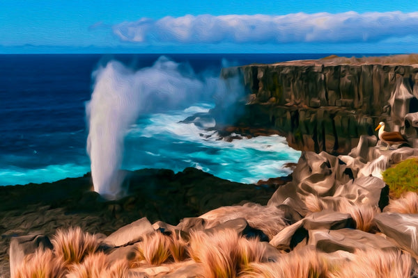 Espanola Island Blowhole Cliffs, Galapagos Islands watercolor canvas