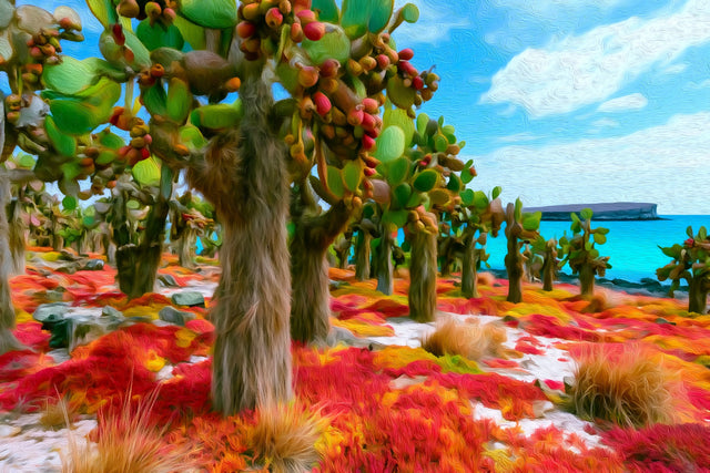 Santa Fe Island Opuntia Forest, Galapagos Islands watercolor canvas