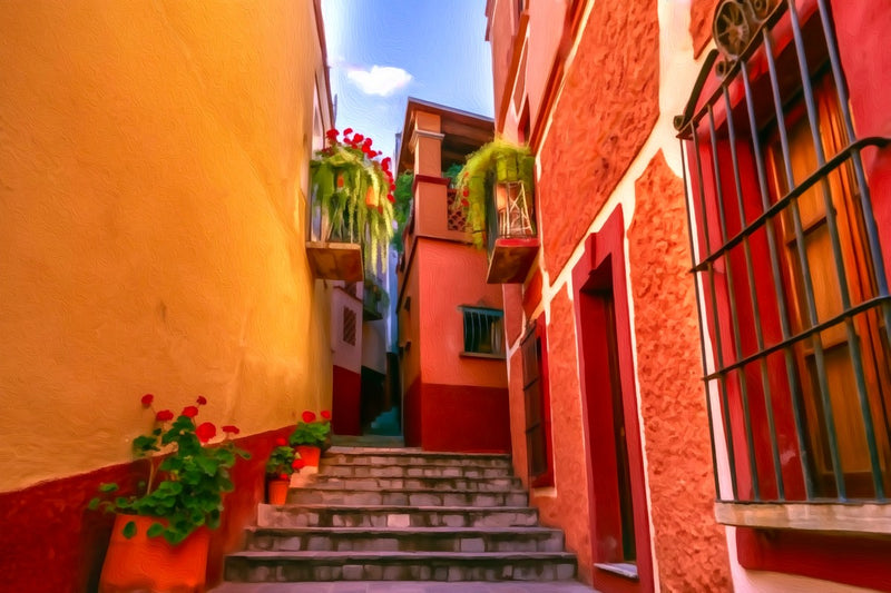 Guanajuato Colorful Alley Stairs, Guanajuato canvas