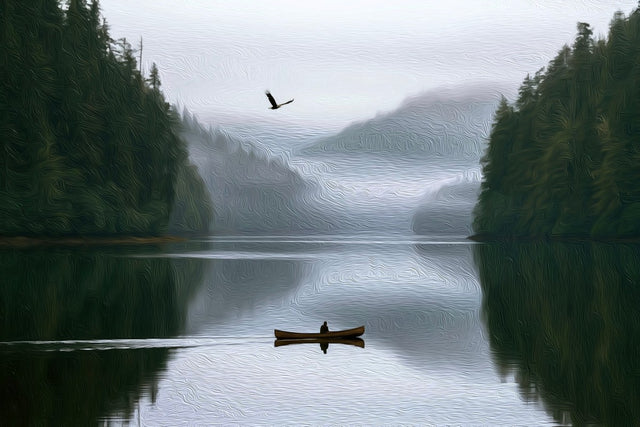 Haida Gwaii Misty Fjord Canoe, Haida Gwaii watercolor canvas