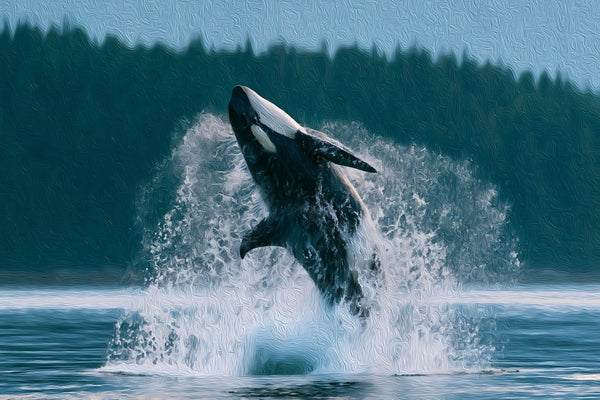 Orca Breaching Haida Gwaii Waters, Haida Gwaii watercolor canvas