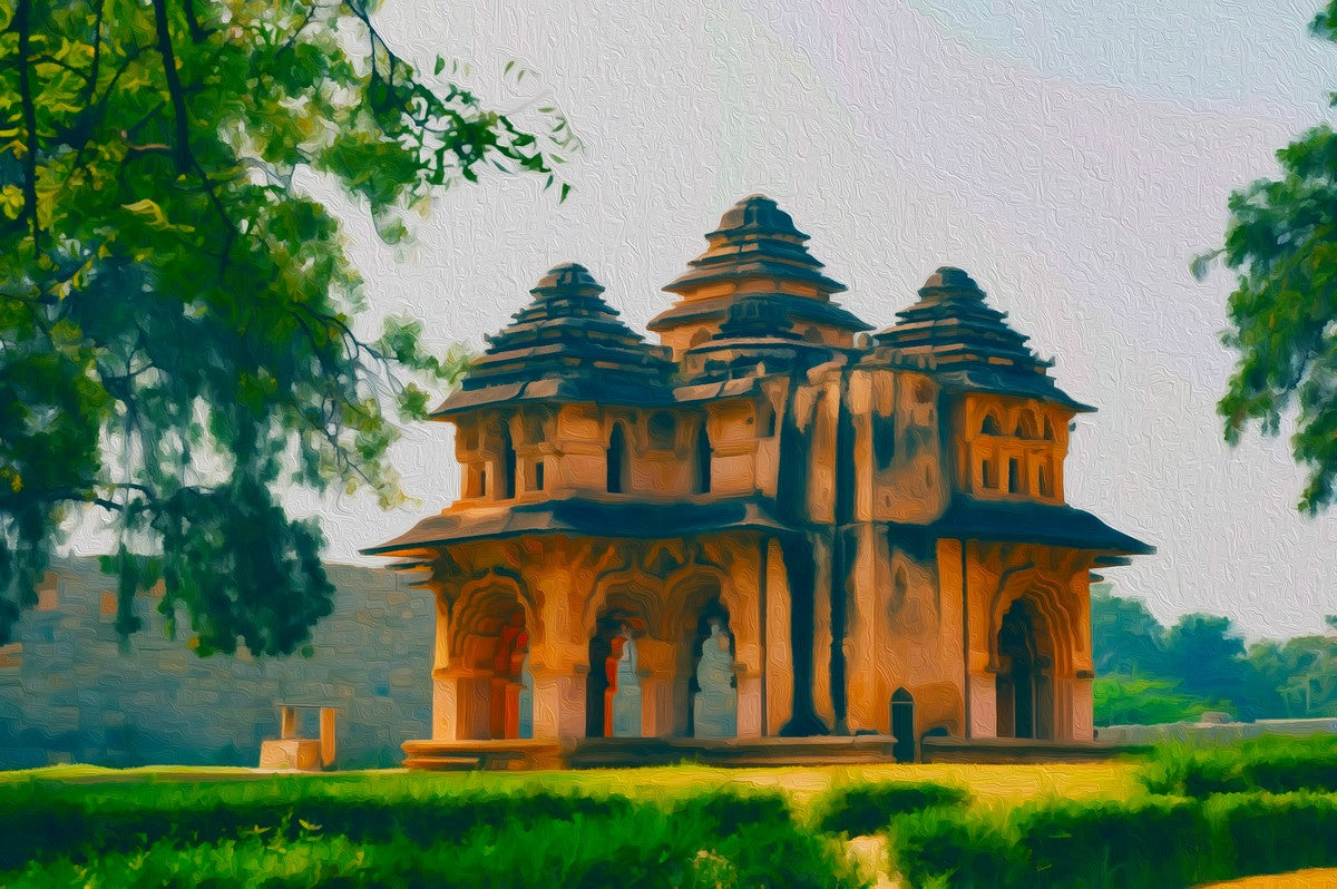 Lotus Mahal Hampi Ruins gallery canvas, unframed and in an espresso floating frame — Hampi, India