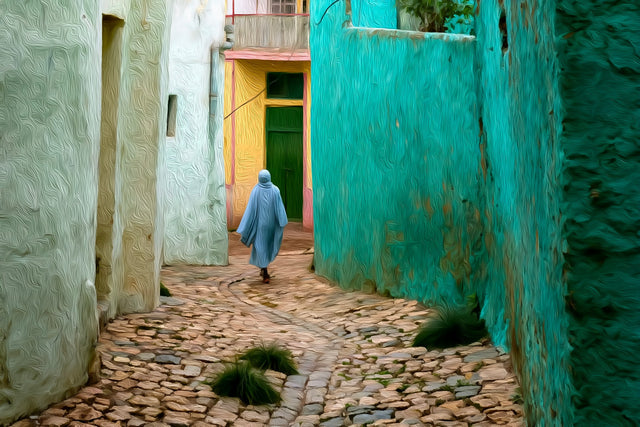 Jugol Old Walled City Alley, Harar watercolor canvas