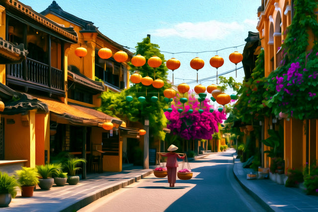 Hoi An Ancient Town Street, Hoi An watercolor canvas