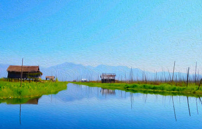Inle Lake watercolor canvas
