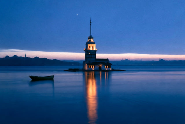 Maiden's Tower Bosphorus Dusk, Istanbul watercolor canvas