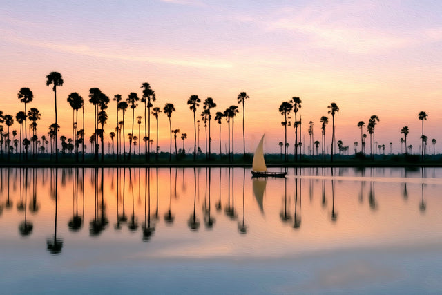 Jaffna Lagoon Palm Sunset, Jaffna watercolor canvas