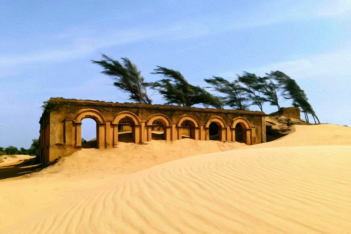 Casuarina Beach Ruins Arches gallery canvas, unframed and in an espresso floating frame — Jaffna, Sri Lanka
