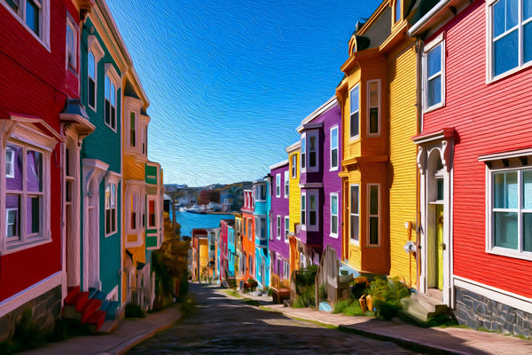 Jellybean Row Colourful Houses, St. John’s watercolor canvas