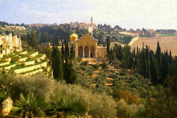 Church of All Nations Jerusalem, Jerusalem watercolor canvas