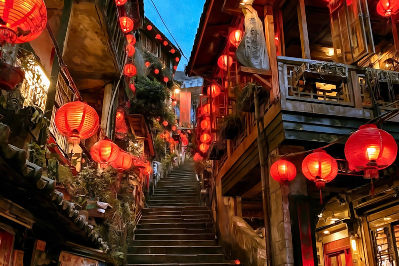 Jiufen Old Street Lantern Stairs, Jiufen canvas