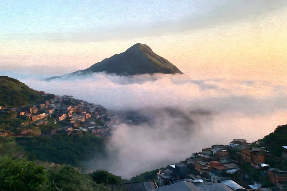 Jiufen Sea of Clouds gallery canvas, unframed and in an espresso floating frame — Jiufen, Taiwan