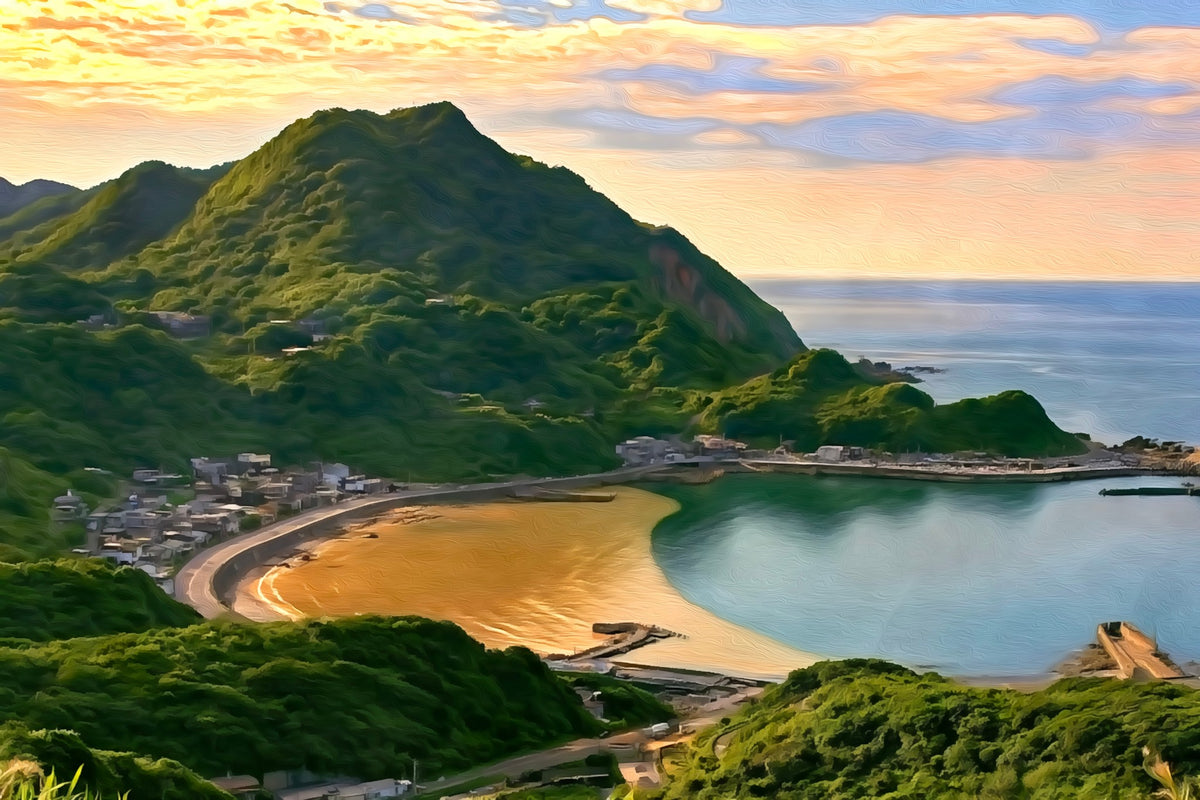 Jiufen Cove Sandy Bay gallery canvas, unframed and in an espresso floating frame — Jiufen, Taiwan