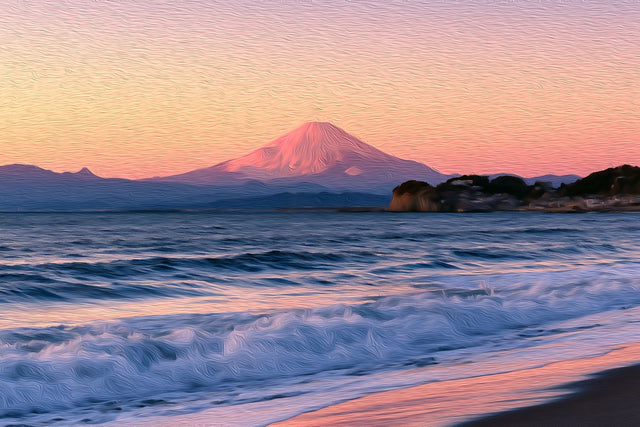 Mount Fuji Sagami Bay View, Kamakura watercolor canvas