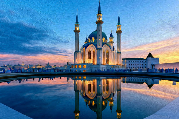 Kul Sharif Mosque Twilight, Kazan watercolor canvas
