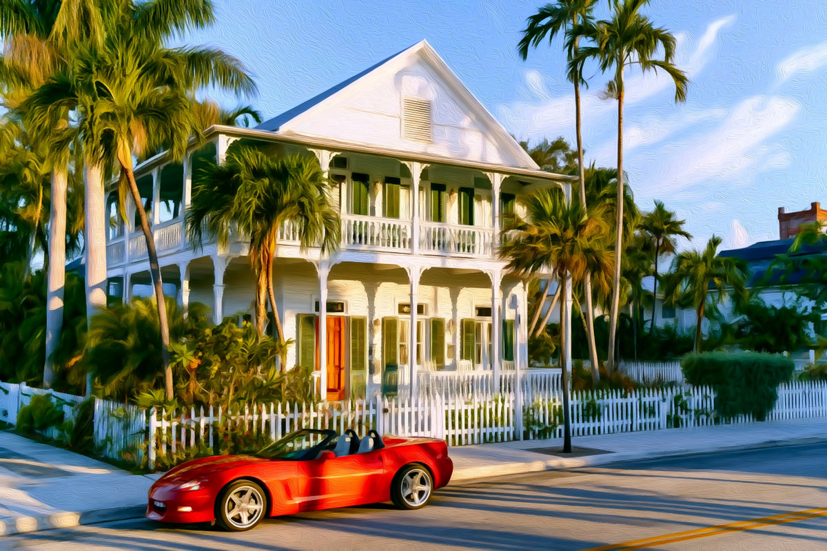 Key West Conch House Street gallery canvas, unframed and in an espresso floating frame — Key West, Florida