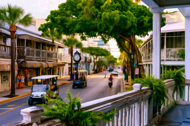 Duval Street Golf Carts, Key West watercolor canvas